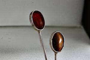 Taxco Mexico Sterling Silver Amber & Tiger Eye Wrapped Bar Brooch Pin