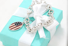 Load image into Gallery viewer, Tiffany &amp; co. Silver American Flag Oval Tag Pendant Bracelet
