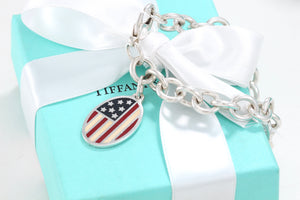 Tiffany & co. Silver American Flag Oval Tag Pendant Bracelet