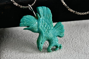 Native American Sterling Silver Turquoise Carved Eagle Pendant 20" Necklace