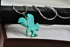 Native American Sterling Silver Turquoise Carved Eagle Pendant 20" Necklace