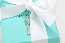 Load image into Gallery viewer, Tiffany &amp; Co. Silver Blue Enamel Small Heart Key Charm Pendant
