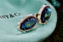 Load image into Gallery viewer, Tiffany &amp; Co. Scarab Blue Favrile Stud Earrings *18Kt. Gold Post*
