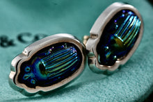 Load image into Gallery viewer, Tiffany &amp; Co. Scarab Blue Favrile Stud Earrings *18Kt. Gold Post*
