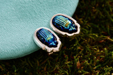 Load image into Gallery viewer, Tiffany &amp; Co. Scarab Blue Favrile Stud Earrings *18Kt. Gold Post*
