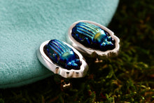 Load image into Gallery viewer, Tiffany &amp; Co. Scarab Blue Favrile Stud Earrings *18Kt. Gold Post*
