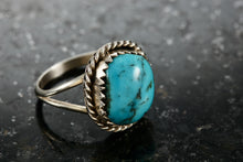 Load image into Gallery viewer, Native American Silver Polished Turquoise Nugget Ring Size 5.5
