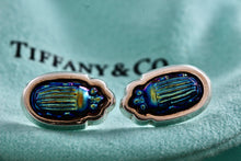 Load image into Gallery viewer, Tiffany &amp; Co. Scarab Blue Favrile Stud Earrings *18Kt. Gold Post*
