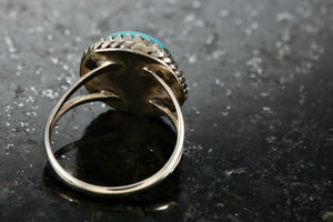 Native American Silver Polished Turquoise Nugget Ring Size 5.5