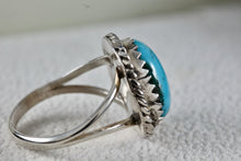 Load image into Gallery viewer, Native American Silver Polished Turquoise Nugget Ring Size 5.5
