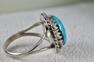 Native American Silver Polished Turquoise Nugget Ring Size 5.5