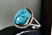 Load image into Gallery viewer, Native American Silver Polished Turquoise Nugget Ring Size 5.5
