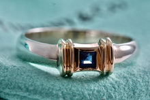 Load image into Gallery viewer, Tiffany &amp; Co. 14K Gold Silver Blue Sapphire Stacking Ring
