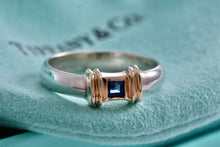 Load image into Gallery viewer, Tiffany &amp; Co. 14K Gold Silver Blue Sapphire Stacking Ring
