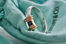 Load image into Gallery viewer, Tiffany &amp; Co. 14K Gold Silver Blue Sapphire Stacking Ring
