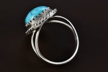 Load image into Gallery viewer, Native American Silver Polished Turquoise Nugget Ring Size 5.5
