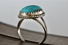 Load image into Gallery viewer, Native American Silver Polished Turquoise Nugget Ring Size 5.5
