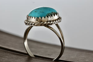 Native American Silver Polished Turquoise Nugget Ring Size 5.5