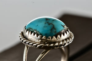 Native American Silver Polished Turquoise Nugget Ring Size 5.5