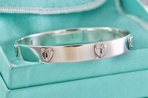 Tiffany & Co. Silver Locks Heart Keyhole Bangle Bracelet