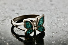 Load image into Gallery viewer, Silver Small Turquoise Chip Inlay Butterfly Ring Size 4.5
