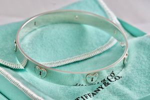 Tiffany & Co. Silver Locks Heart Keyhole Bangle Bracelet