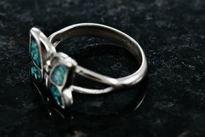 Silver Small Turquoise Chip Inlay Butterfly Ring Size 4.5