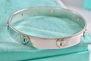 Tiffany & Co. Silver Locks Heart Keyhole Bangle Bracelet