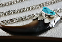 Load image into Gallery viewer, Native American Silver Turquoise Bear Claw Pendant 24&quot; Necklace
