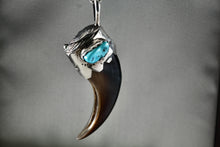 Load image into Gallery viewer, Native American Silver Turquoise Bear Claw Pendant 24&quot; Necklace
