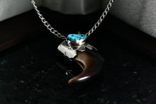 Load image into Gallery viewer, Native American Silver Turquoise Bear Claw Pendant 24&quot; Necklace
