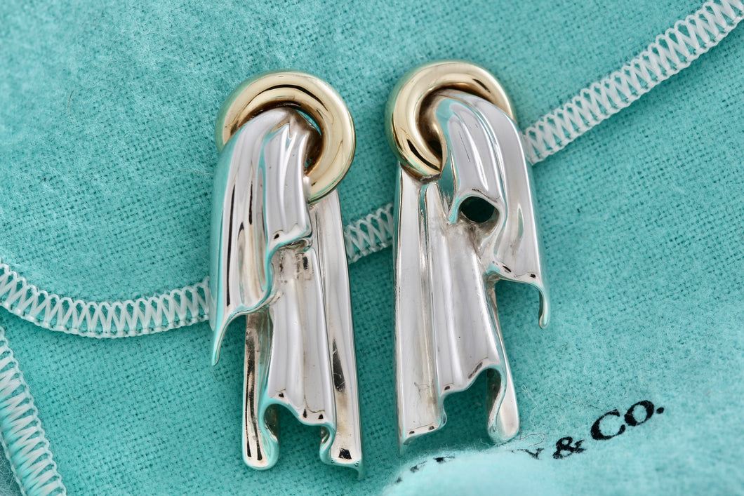 Tiffany & Co. 18K Gold & Silver Draped Cloth Clip-on Earrings