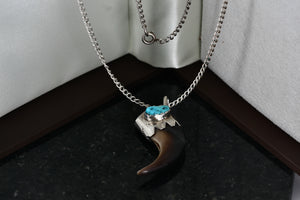 Native American Silver Turquoise Bear Claw Pendant 24" Necklace