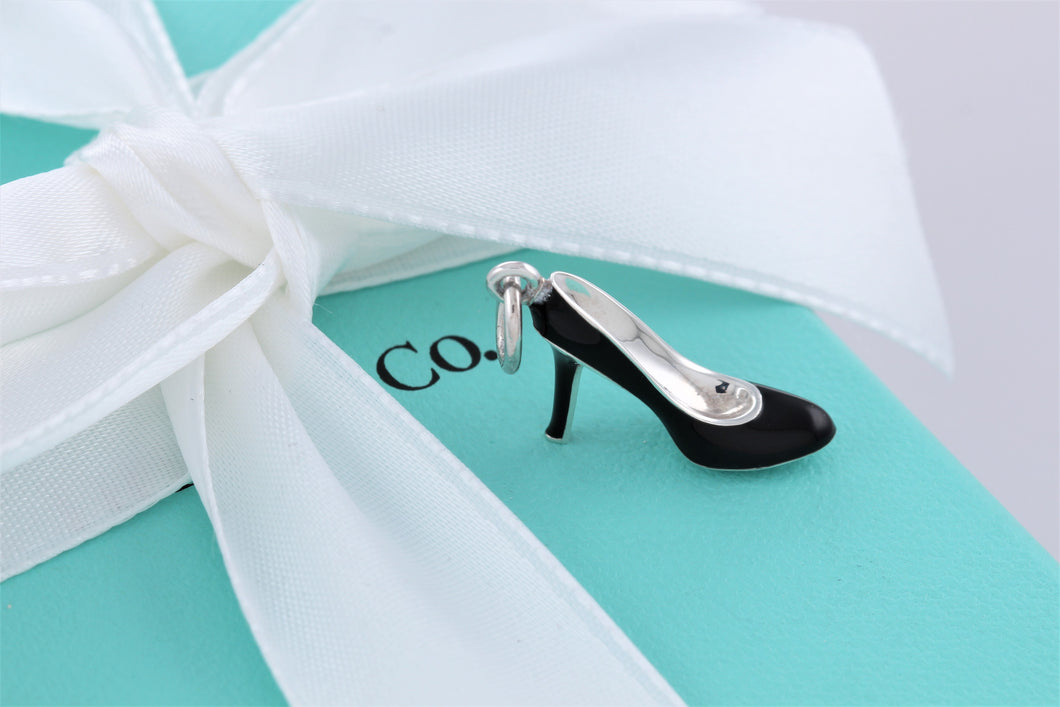 Tiffany & Co. Silver Black & Blue Enamel High Heel Shoe Charm