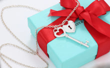 Load image into Gallery viewer, Tiffany &amp; Co. Silver Large Heart Key &amp; Large Keyhole Heart Pendant Necklace
