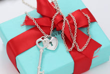 Load image into Gallery viewer, Tiffany &amp; Co. Silver Large Heart Key &amp; Large Keyhole Heart Pendant Necklace
