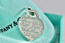 Load image into Gallery viewer, Tiffany &amp; Co. Notes Fifth Ave Blue Enamel Lettering Heart Charm Pendant
