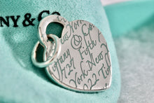 Load image into Gallery viewer, Tiffany &amp; Co. Notes Fifth Ave Blue Enamel Lettering Heart Charm Pendant
