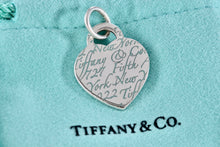 Load image into Gallery viewer, Tiffany &amp; Co. Notes Fifth Ave Blue Enamel Lettering Heart Charm Pendant
