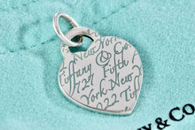 Load image into Gallery viewer, Tiffany &amp; Co. Notes Fifth Ave Blue Enamel Lettering Heart Charm Pendant
