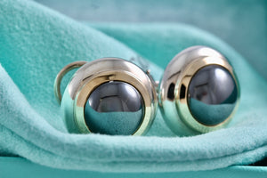 Tiffany & Co. 18K Gold & Silver Hematite Round Clip-on Earrings