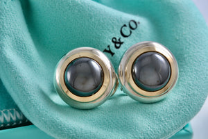 Tiffany & Co. 18K Gold & Silver Hematite Round Clip-on Earrings