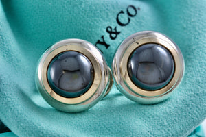 Tiffany & Co. 18K Gold & Silver Hematite Round Clip-on Earrings