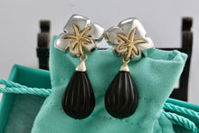 Load image into Gallery viewer, Tiffany &amp; Co. 18K Gold &amp; Silver Ivy Starfish Onyx Dangle Earrings
