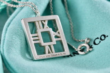 Load image into Gallery viewer, Tiffany &amp; Co. Atlas Silver Roman Numerals Square Pendant Necklace

