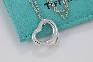 Tiffany & Co. Elsa Peretti Silver Small Open Heart 16mm Pendant 16" Necklace