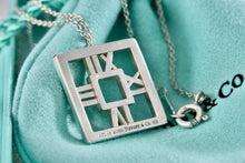 Load image into Gallery viewer, Tiffany &amp; Co. Atlas Silver Roman Numerals Square Pendant Necklace
