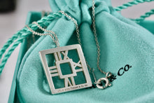 Load image into Gallery viewer, Tiffany &amp; Co. Atlas Silver Roman Numerals Square Pendant Necklace
