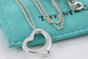 Tiffany & Co. Elsa Peretti Silver Small Open Heart 16mm Pendant 16" Necklace