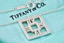 Load image into Gallery viewer, Tiffany &amp; Co. Atlas Silver Roman Numerals Square Pendant Necklace
